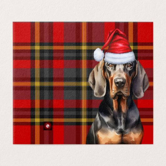 Tan and Black Coonhound Red Kariert Holiday Card (Außenseite Aufgefaltet)