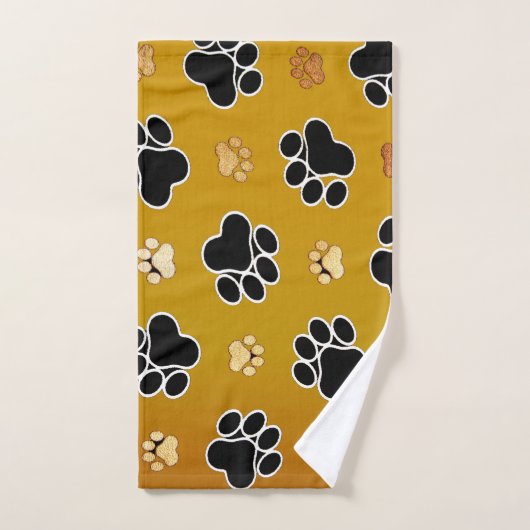 Tan and black paw print on gold background #2 badhandtuch set (Handtuch)