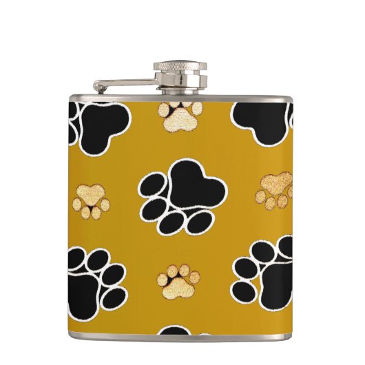 Tan and black paw print on gold background #2 flachmann (Vorderseite)