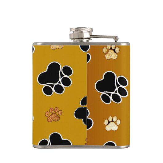 Tan and black paw print on gold background #2 flachmann (Rückseite)