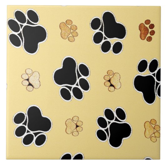 Tan and black paw print on gold background #3 fliese (Vorderseite)