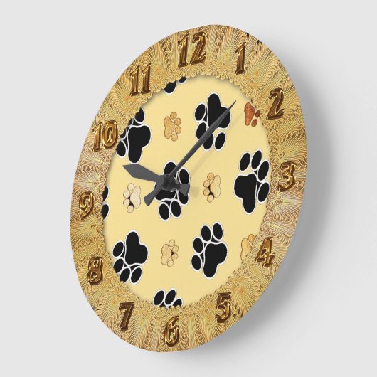 Tan and black paw print on gold background #3 große wanduhr (Winkel)