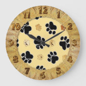 Tan and black paw print on gold background #3 große wanduhr (Vorderseite)