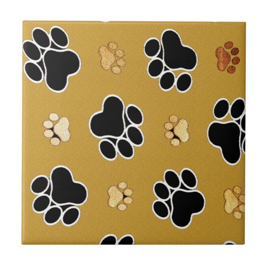 Tan and black paw print on gold background #4 fliese (Vorderseite)