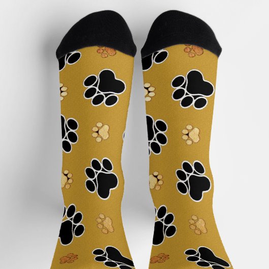 Tan and black paw print on gold background #4 socken (Oben)