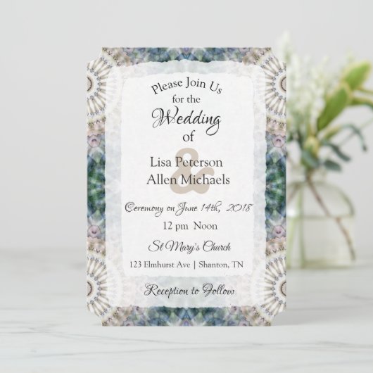 Tan and Blue Mandala Wedding Einladungen (Stehend Vorderseite)