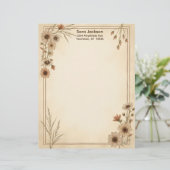 Tan and Brown Flowers and Grass Stationery Paper Briefbogen (Stehend Vorderseite)