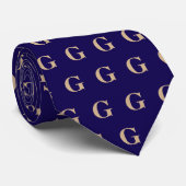 Tan and Dark Blue Monogram Pattern Krawatte (Gerollt)