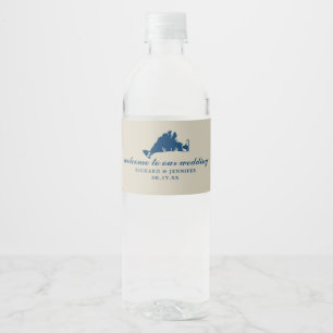 Tan and Navy Blue Marthas Vineyard Map Wedding Wasserflaschenetikett