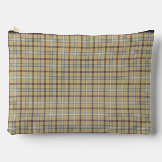 Tan and Wedgewood Blue Plaid Zubehörtasche (Vorderseite)