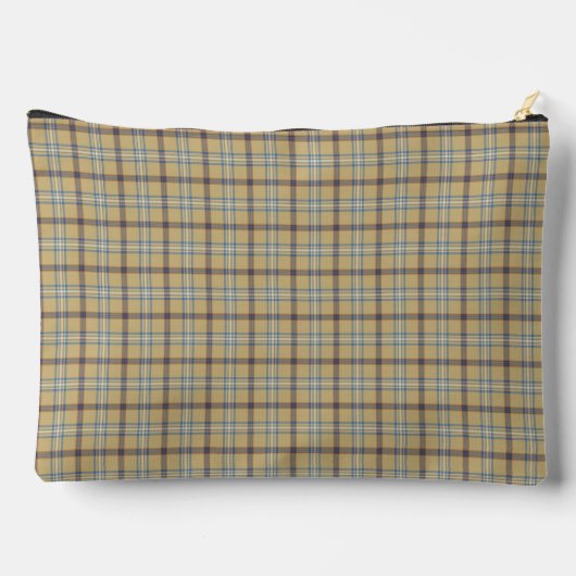 Tan and Wedgewood Blue Plaid Zubehörtasche (Rückseite)