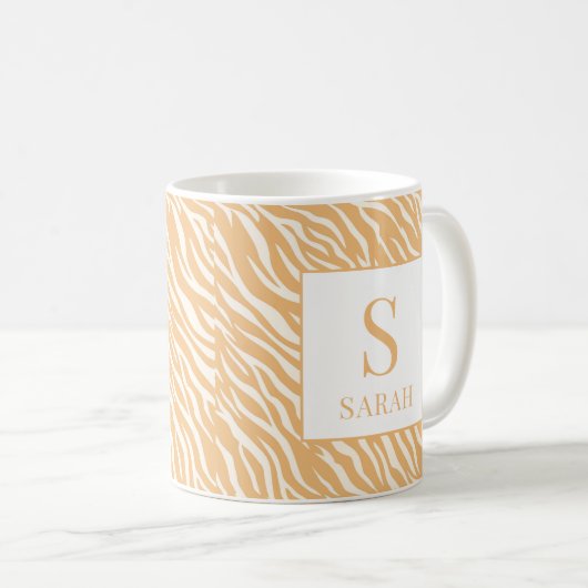 Tan Animal Stripes Custom Name Initial Mug Kaffeetasse (VorderseiteRechts)