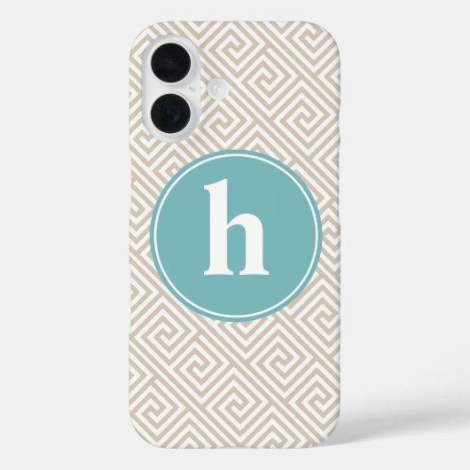 Tan & Aqua Griechisches Schlüsselmuster Monogramm Case-Mate iPhone Hülle (Rückseite)