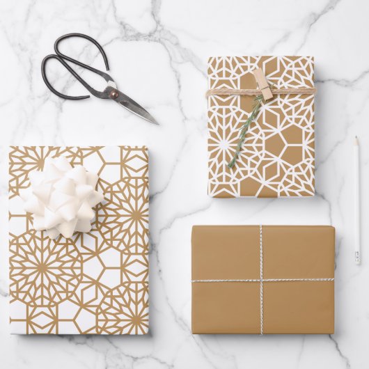 Tan Arabesque Geometric Pattern Geschenkpapier Set (Vorderseite)
