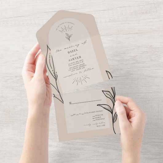 Tan Arch Wedding RSVP All In One Einladung (Abreißen)