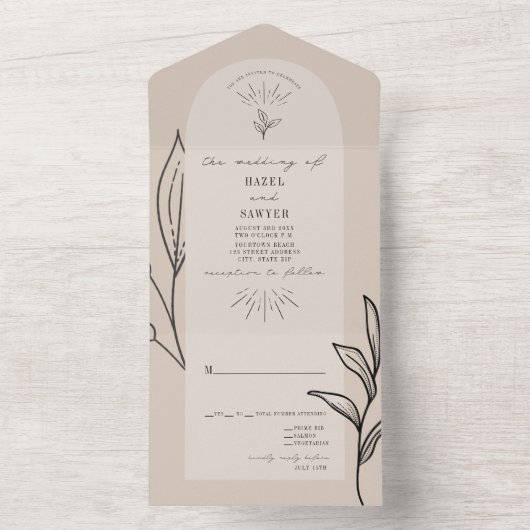 Tan Arch Wedding RSVP All In One Einladung (Innen Boden)