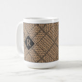 TAN ARGYLE STRICKWARE HOHE WEIßE TASSE + INITIALE (Vorderseite Links)