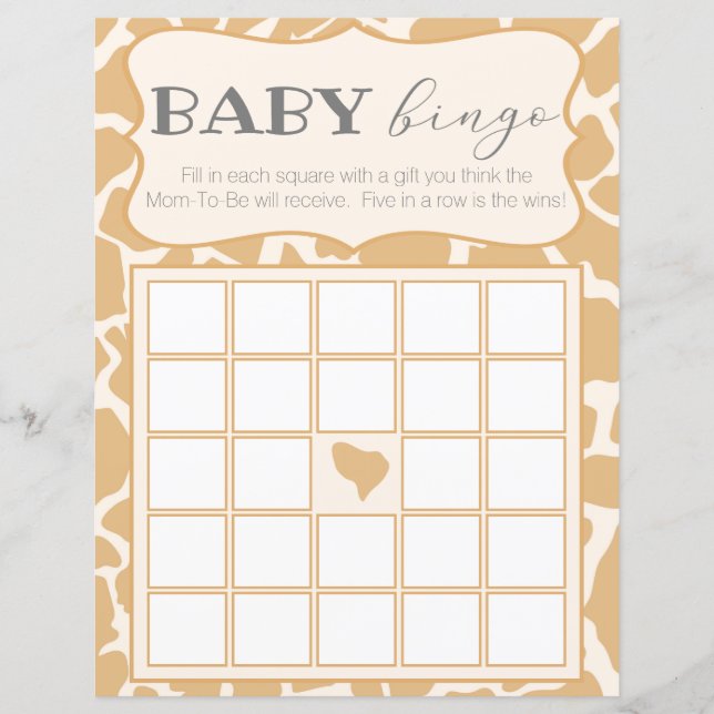 Tan Baby Boy Giraffe Baby Bingo (Vorderseite)