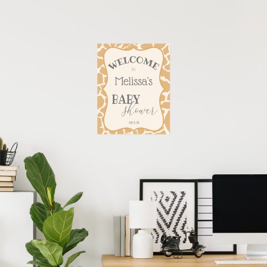 Tan Baby Boy Giraffe Baby Shower Poster (Heimbüro)