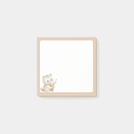 Tan Background Niedliche Katze mit Eiscreme Post-it Klebezettel (Vorderseite)