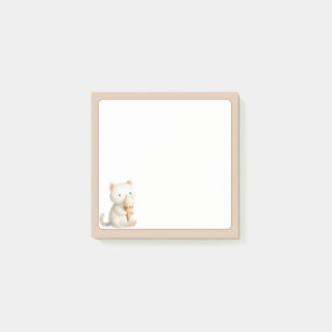 Tan Background Niedliche Katze mit Eiscremekone Post-it Klebezettel