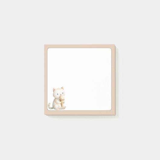 Tan Background Niedliche Katze mit Eiscremekone Post-it Klebezettel (Vorderseite)