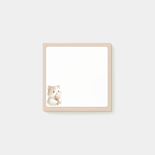Tan Background Niedliche Katze mit Eiscremekone Post-it Klebezettel (Vorderseite)