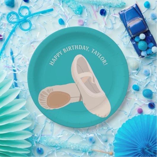 Tan Ballet Shoes auf Aquamarinem Personalisiertem Pappteller (Party)