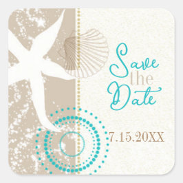 Tan Beige Beach Wedding Save the Date Quadratischer Aufkleber