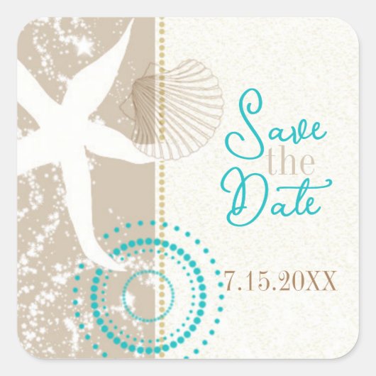 Tan Beige Beach Wedding Save the Date Quadratischer Aufkleber (Vorderseite)