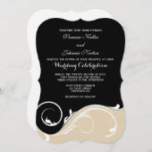 Tan Beige Black Swirl Bracket Wedites Einladung (Vorne/Hinten)