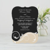 Tan Beige Black Swirl Bracket Wedites Einladung (Stehend Vorderseite)