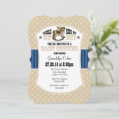 Tan Beige Blue Cowboy Baby Shower Einladung (Stehend Vorderseite)