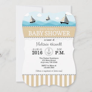 Tan Beige Blue Nautical Baby Shower Einladung