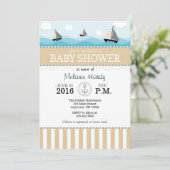 Tan Beige Blue Nautical Baby Shower Einladung (Stehend Vorderseite)