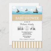 Tan Beige Blue Nautical Baby Shower Einladung (Vorne/Hinten)