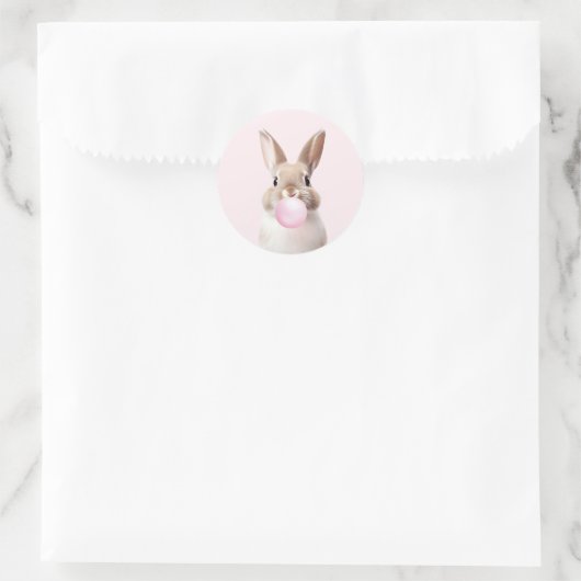 Tan Beige Bunny Blows Pink Bubble Gum Runder Aufkleber (Tasche)