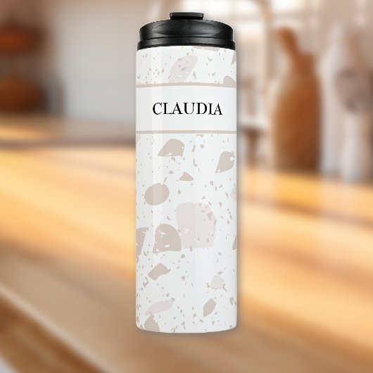 Tan & Beige Earth Tone Chip Terrazzo Muster 12oz Thermosbecher