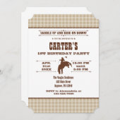 Tan Beige Kariert Cowboy Rodeo Einladung zum Gebur (Vorne/Hinten)
