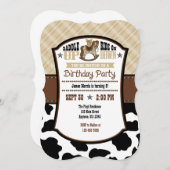 Tan Beige Kariert Cowhide Cowboy Birthday Invite Einladung (Vorne/Hinten)