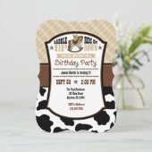 Tan Beige Kariert Cowhide Cowboy Birthday Invite Einladung (Stehend Vorderseite)