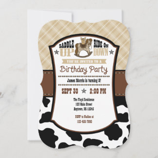Tan Beige Kariert Cowhide Cowboy Birthday Invite Einladung