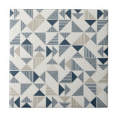 Tan Beige Navy Blue Square Triangle Elegant Fliese (Vorderseite)