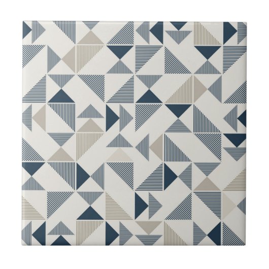 Tan Beige Navy Blue Square Triangle Elegant Fliese (Vorderseite)
