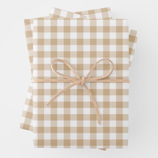 Tan Beige Plaid Gingham Geschenkpapier Set (Beispiel)