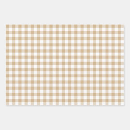 Tan Beige Plaid Gingham Geschenkpapier Set
