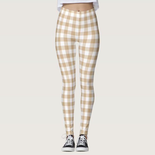 Tan Beige Plaid Gingham Leggings (Vorderseite)