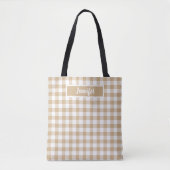 Tan Beige Plaid Gingham Personalized Tasche (Vorderseite)
