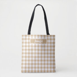 Tan Beige Plaid Gingham Personalized Tasche