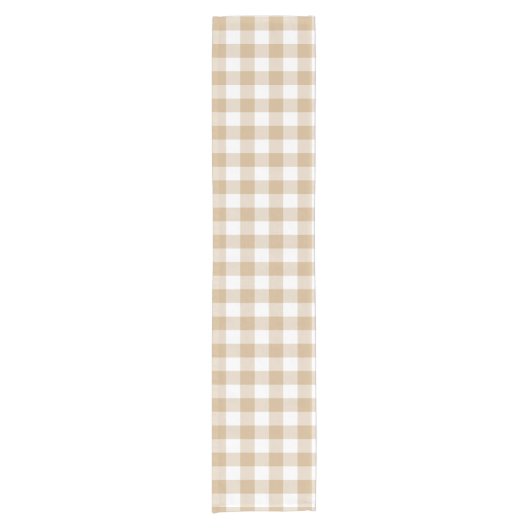 Tan Beige Plaid Gingham Table Runner Kurzer Tischläufer (Vorderseite)